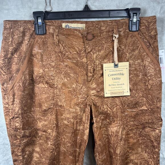 Democracy Flexellent NEW Pants Womens 10 Brown Floral Utility Cuff Stretch Cargo - Picture 2 of 12